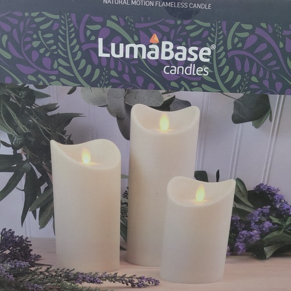 LUMABASE Battery Operated LED Resin Candles with Moving Flame (set of 3) - Picture 1 of 8